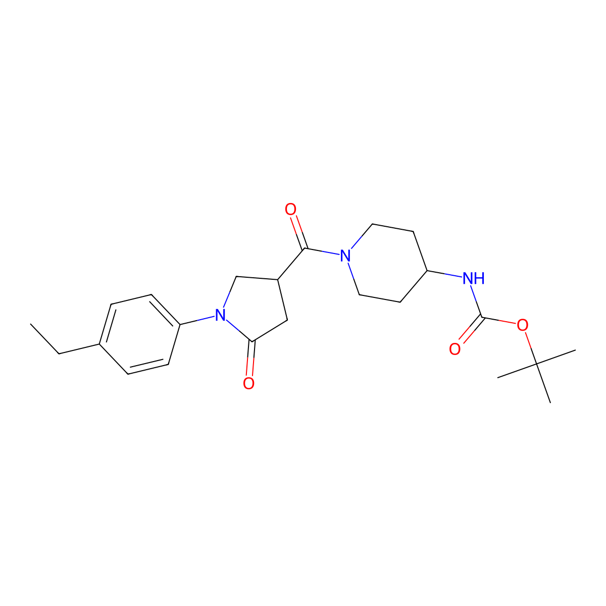 Tert-butyl (1-{[1-(4-ethylphenyl)-5-oxopyrrolidin-3-yl]carbonyl}piperidin-4-yl)carbamate molecular structure, CAS 1291861-81-8
