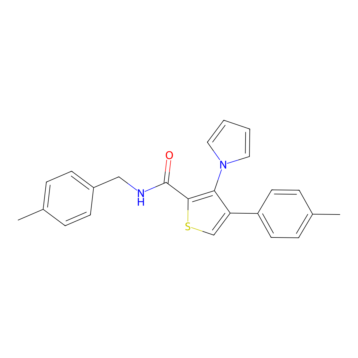 N-(4-methylbenzyl)-4-(4-methylphenyl)-3-(1H-pyrrol-1-yl)thiophene-2-carboxamide molecular structure, CAS 1291861-88-5