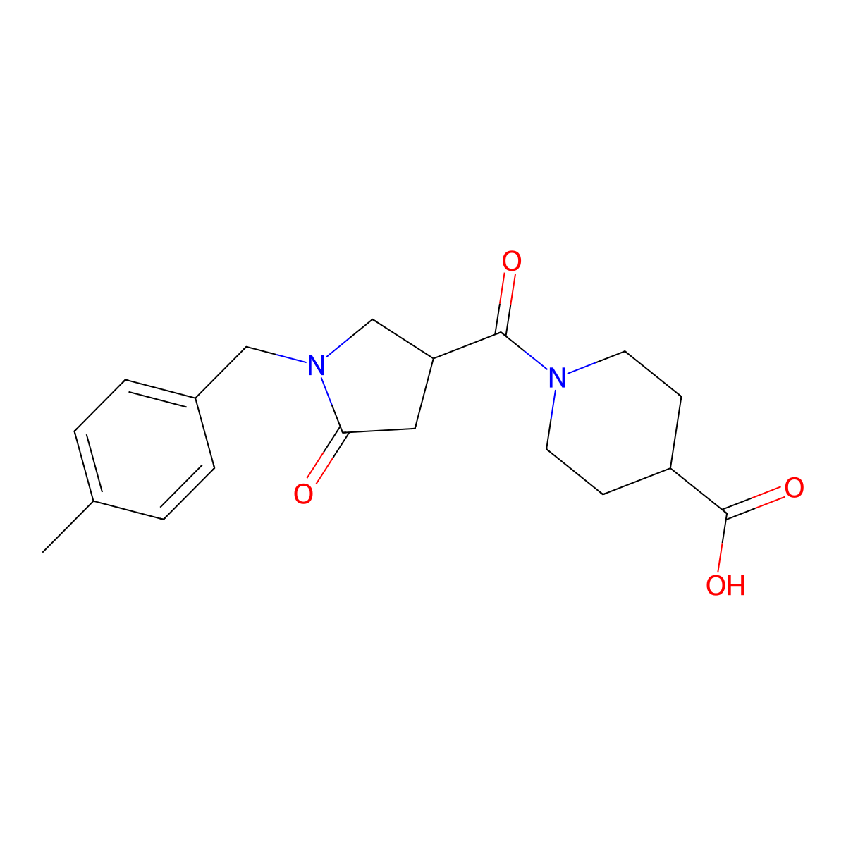 1-{[1-(4-Methylbenzyl)-5-oxopyrrolidin-3-yl]carbonyl}piperidine-4-carboxylic acid molecular structure, CAS 1291861-89-6