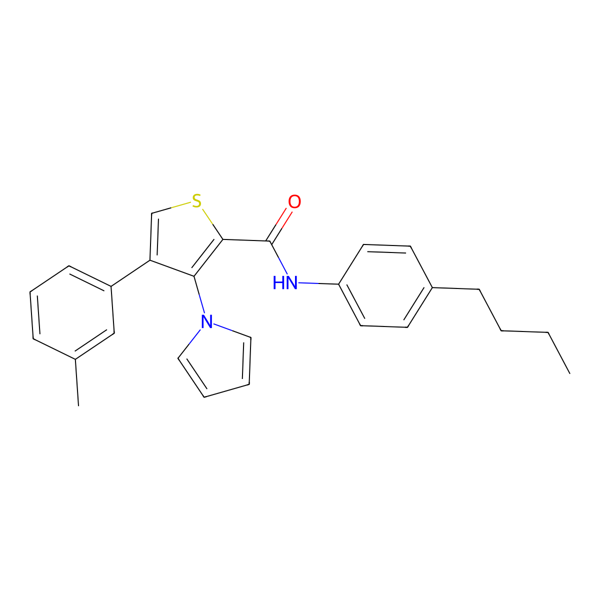 N-(4-butylphenyl)-4-(3-methylphenyl)-3-(1H-pyrrol-1-yl)thiophene-2-carboxamide molecular structure, CAS 1291861-97-6