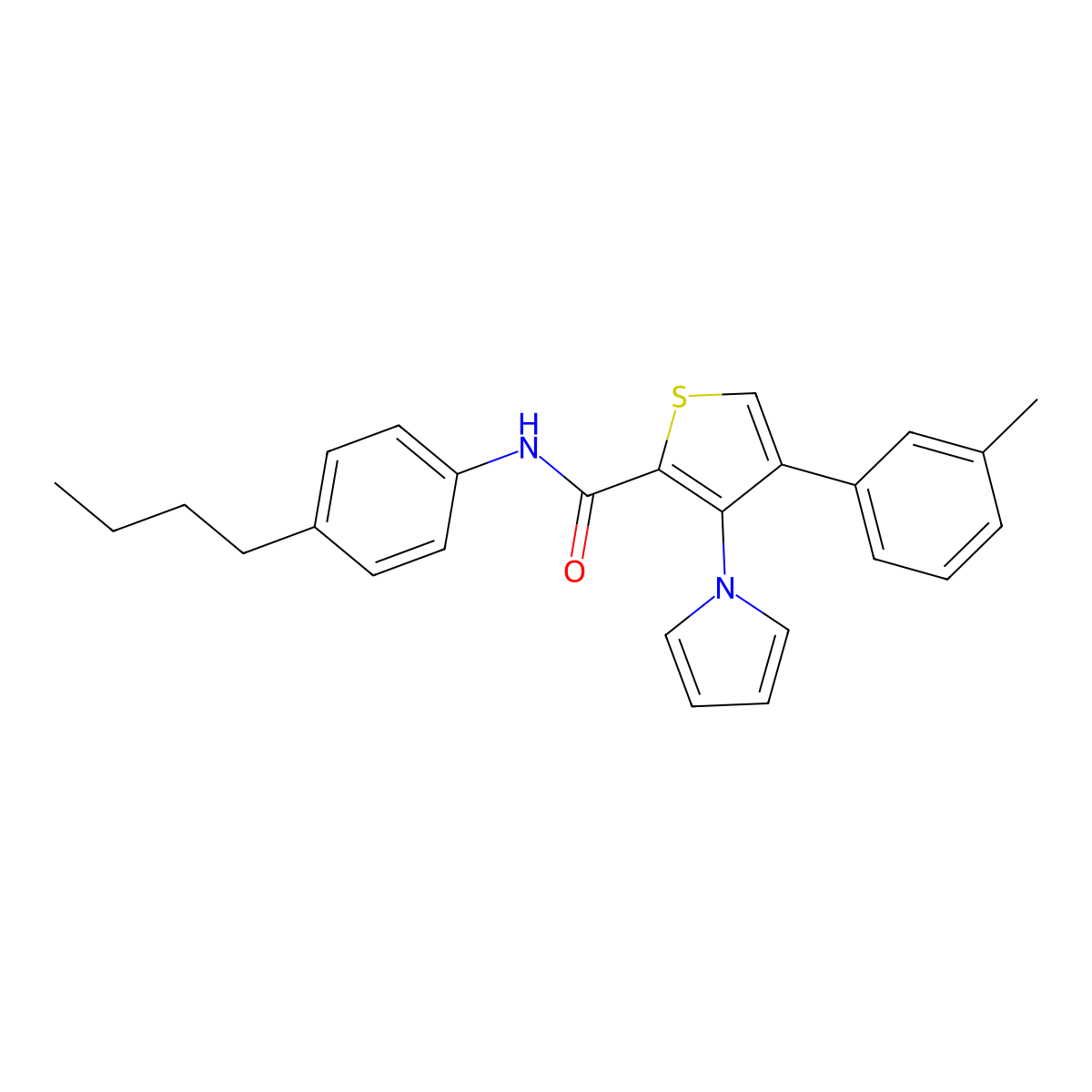 N-(4-butylphenyl)-4-(3-methylphenyl)-3-(1H-pyrrol-1-yl)thiophene-2-carboxamide molecular structure, CAS 1291861-97-6