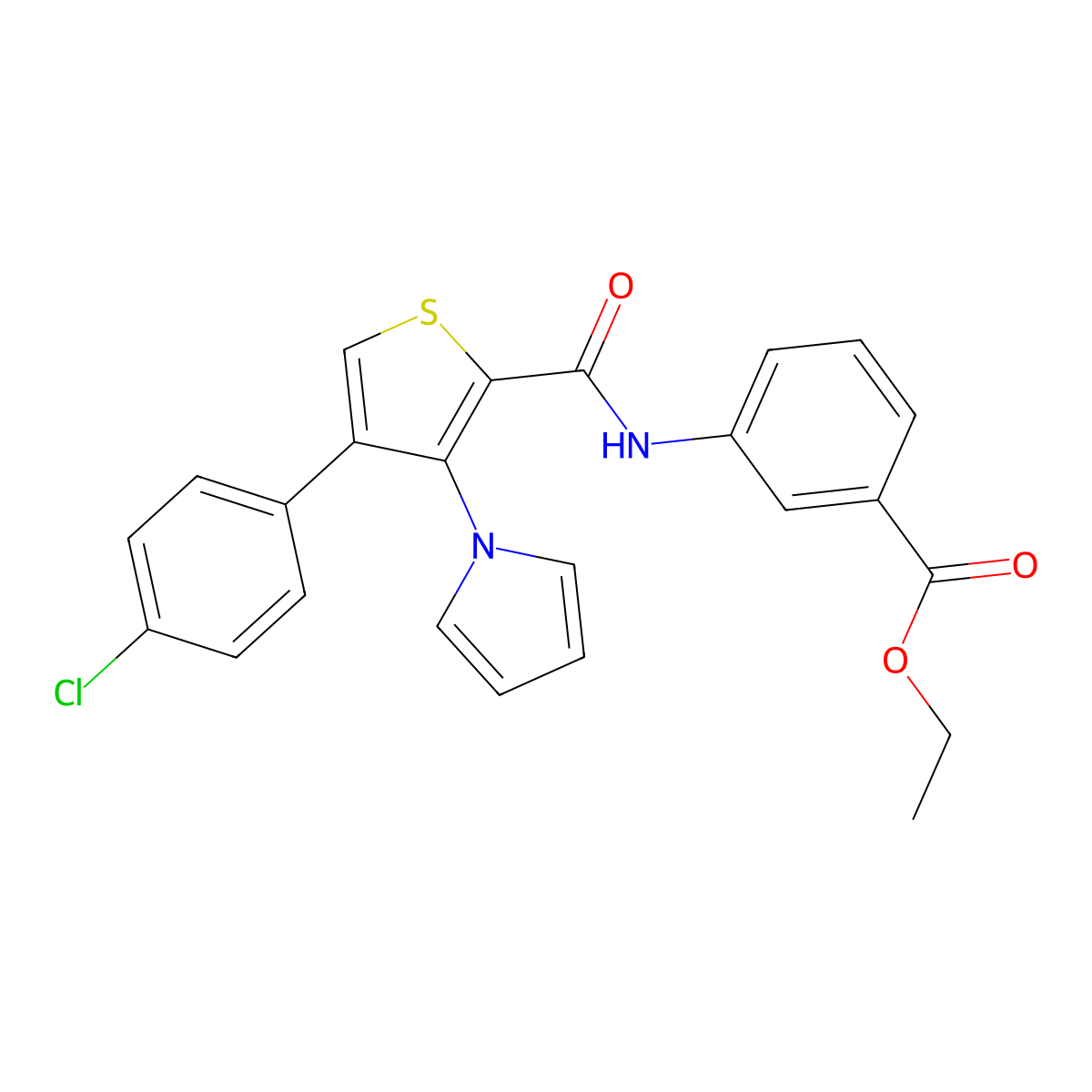 ethyl 3-[4-(4-chlorophenyl)-3-(1H-pyrrol-1-yl)thiophene-2-amido]benzoate molecular structure, CAS 1291861-99-8