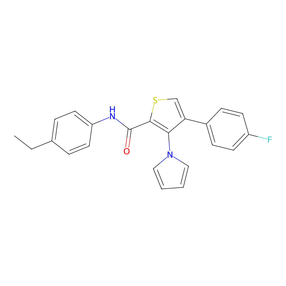 N-(4-ethylphenyl)-4-(4-fluorophenyl)-3-(1H-pyrrol-1-yl)thiophene-2-carboxamide molecular structure, CAS 1291862-02-6