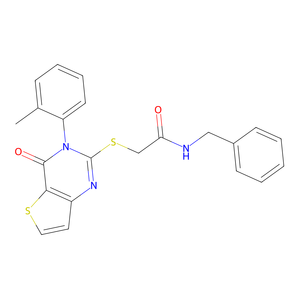 N-benzyl-2-{[3-(2-methylphenyl)-4-oxo-3,4-dihydrothieno[3,2-d]pyrimidin-2-yl]sulfanyl}acetamide molecular structure, CAS 1291862-59-3