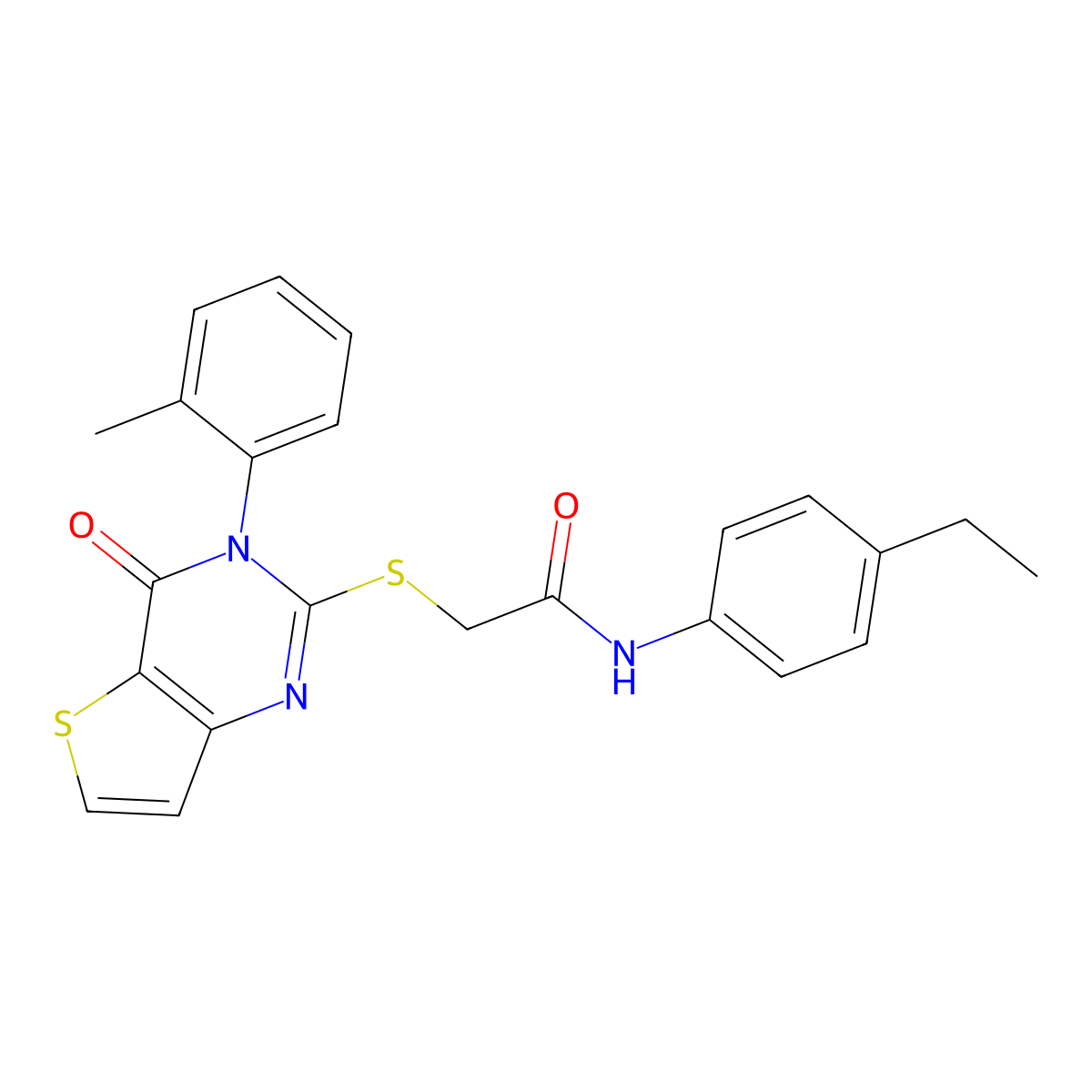 N-(4-ethylphenyl)-2-{[3-(2-methylphenyl)-4-oxo-3,4-dihydrothieno[3,2-d]pyrimidin-2-yl]sulfanyl}acetamide molecular structure, CAS 1291862-64-0