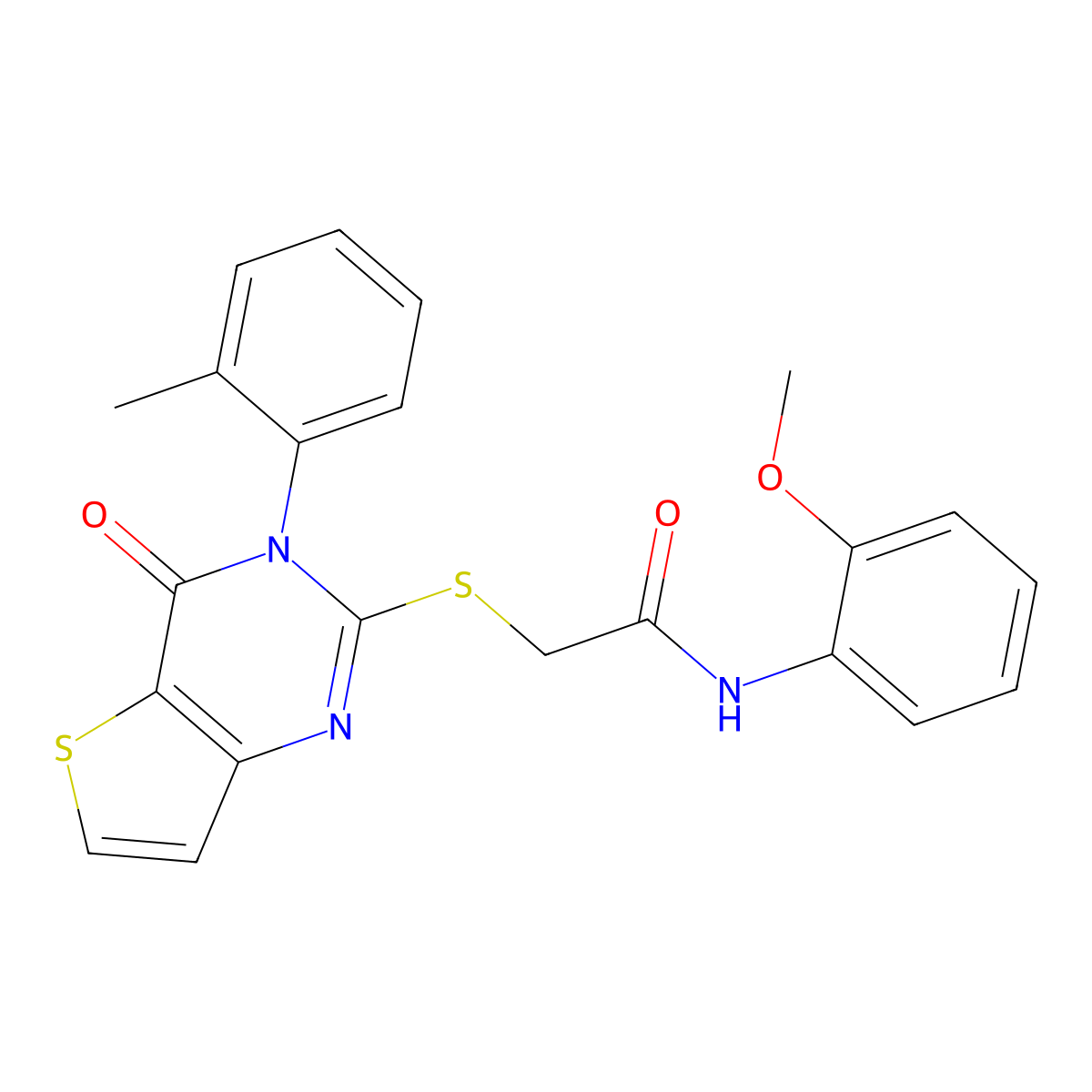 N-(2-methoxyphenyl)-2-{[3-(2-methylphenyl)-4-oxo-3,4-dihydrothieno[3,2-d]pyrimidin-2-yl]sulfanyl}acetamide molecular structure, CAS 1291862-68-4