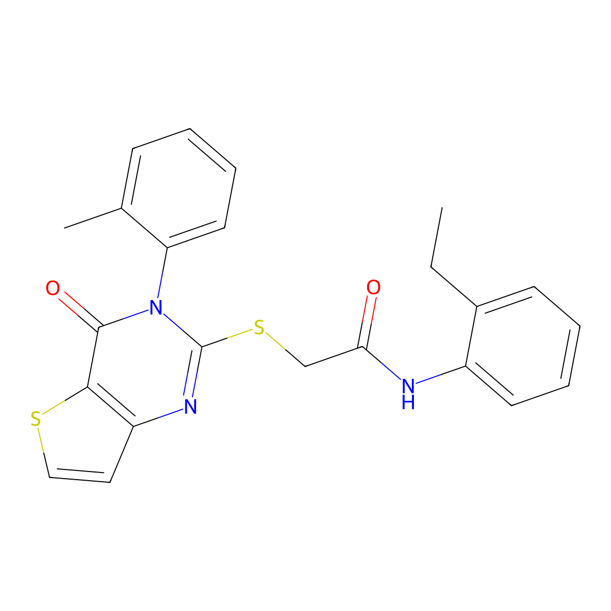 N-(2-ethylphenyl)-2-{[3-(2-methylphenyl)-4-oxo-3,4-dihydrothieno[3,2-d]pyrimidin-2-yl]sulfanyl}acetamide molecular structure, CAS 1291862-72-0