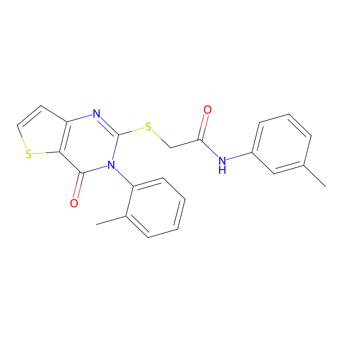 N-(3-methylphenyl)-2-{[3-(2-methylphenyl)-4-oxo-3,4-dihydrothieno[3,2-d]pyrimidin-2-yl]sulfanyl}acetamide molecular structure, CAS 1291862-77-5