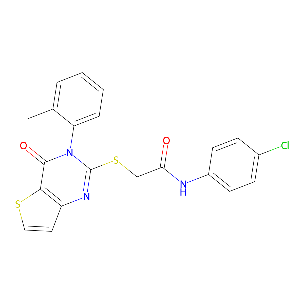 N-(4-chlorophenyl)-2-{[3-(2-methylphenyl)-4-oxo-3,4-dihydrothieno[3,2-d]pyrimidin-2-yl]sulfanyl}acetamide molecular structure, CAS 1291862-84-4