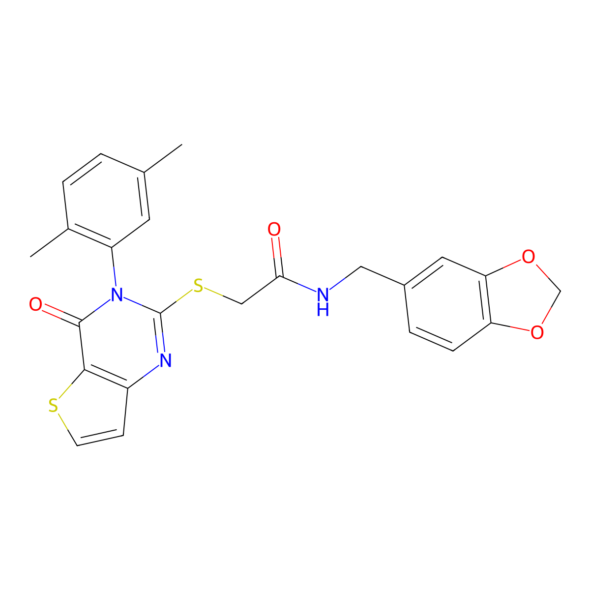 N-(1,3-benzodioxol-5-ylmethyl)-2-{[3-(2,5-dimethylphenyl)-4-oxo-3,4-dihydrothieno[3,2-d]pyrimidin-2-yl]sulfanyl}acetamide molecular structure, CAS 1291862-87-7
