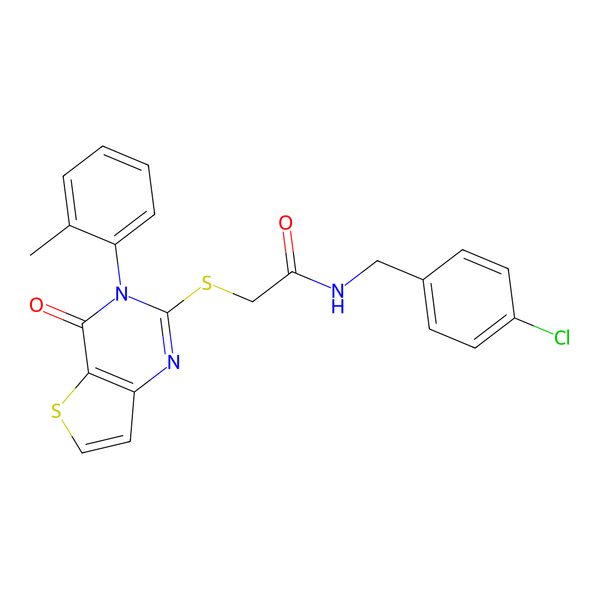 N-(4-chlorobenzyl)-2-{[3-(2-methylphenyl)-4-oxo-3,4-dihydrothieno[3,2-d]pyrimidin-2-yl]sulfanyl}acetamide molecular structure, CAS 1291862-92-4
