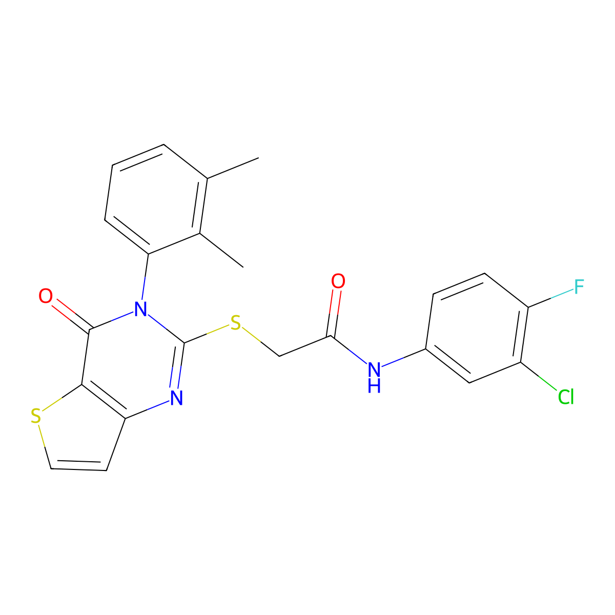 N-(3-chloro-4-fluorophenyl)-2-{[3-(2,3-dimethylphenyl)-4-oxo-3,4-dihydrothieno[3,2-d]pyrimidin-2-yl]sulfanyl}acetamide molecular structure, CAS 1291863-56-3