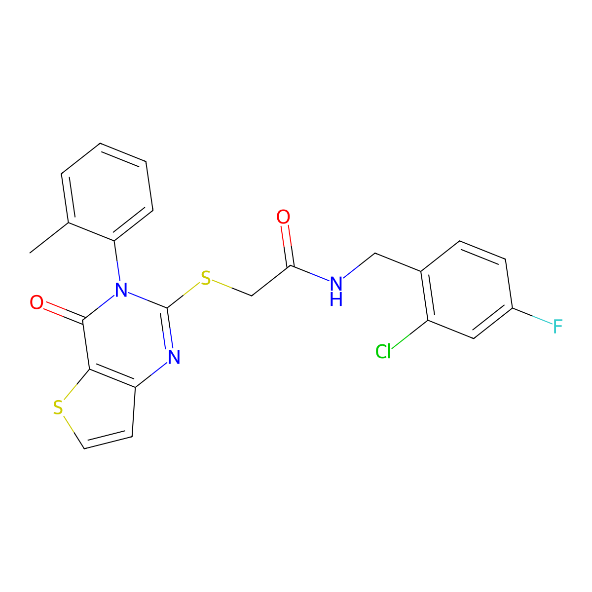 N-(2-chloro-4-fluorobenzyl)-2-{[3-(2-methylphenyl)-4-oxo-3,4-dihydrothieno[3,2-d]pyrimidin-2-yl]sulfanyl}acetamide molecular structure, CAS 1291864-09-9