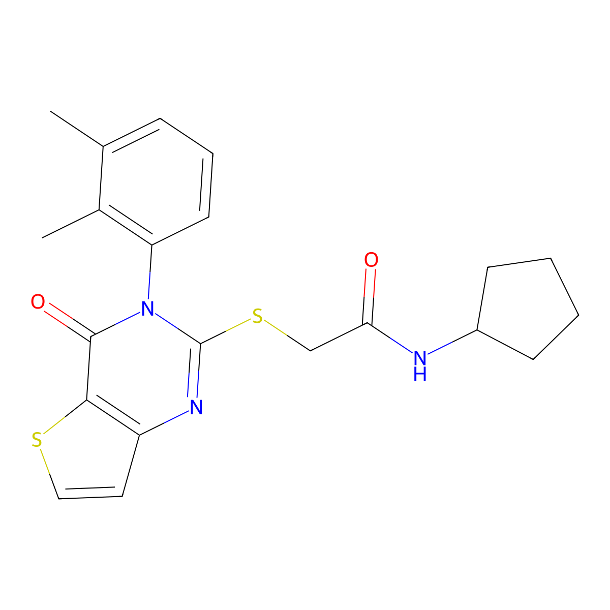 N-cyclopentyl-2-{[3-(2,3-dimethylphenyl)-4-oxo-3,4-dihydrothieno[3,2-d]pyrimidin-2-yl]sulfanyl}acetamide molecular structure, CAS 1291864-23-7