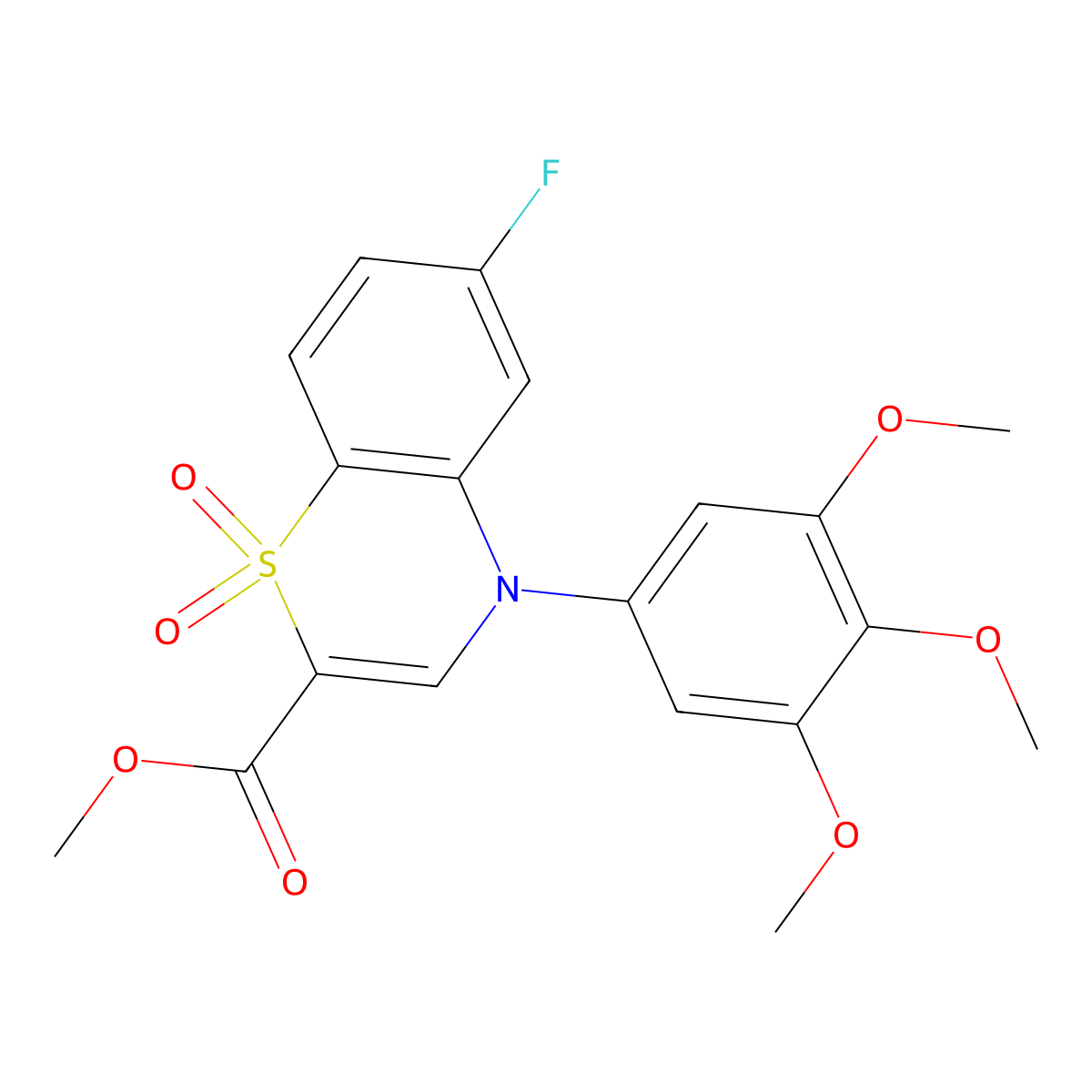 methyl 6-fluoro-4-(3,4,5-trimethoxyphenyl)-4H-1,4-benzothiazine-2-carboxylate 1,1-dioxide molecular structure, CAS 1291864-73-7