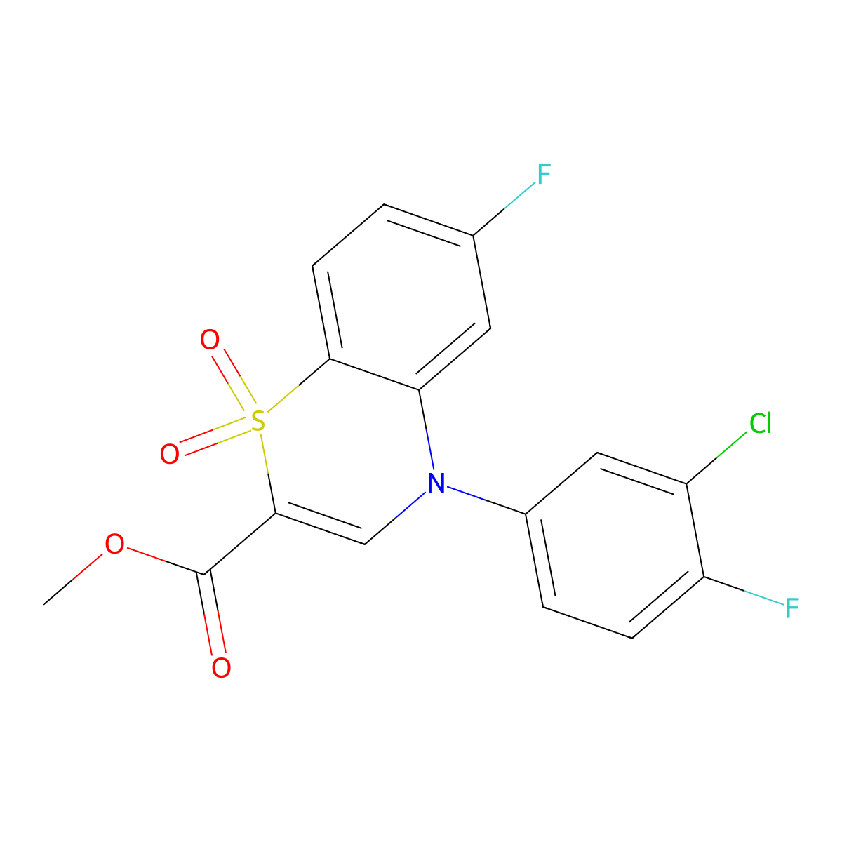 methyl 4-(3-chloro-4-fluorophenyl)-6-fluoro-4H-1,4-benzothiazine-2-carboxylate 1,1-dioxide molecular structure, CAS 1291864-79-3