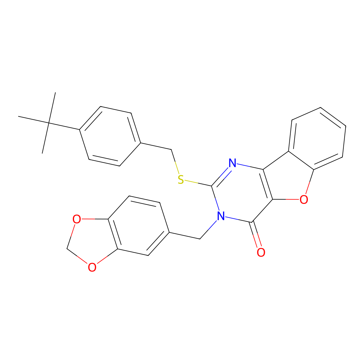 3-(1,3-benzodioxol-5-ylmethyl)-2-[(4-tert-butylbenzyl)sulfanyl][1]benzofuro[3,2-d]pyrimidin-4(3H)-one molecular structure, CAS 1291864-81-7