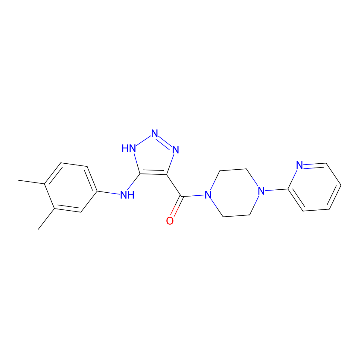 (5-((3,4-dimethylphenyl)amino)-1H-1,2,3-triazol-4-yl)(4-(pyridin-2-yl)piperazin-1-yl)methanone molecular structure, CAS 1291864-84-0