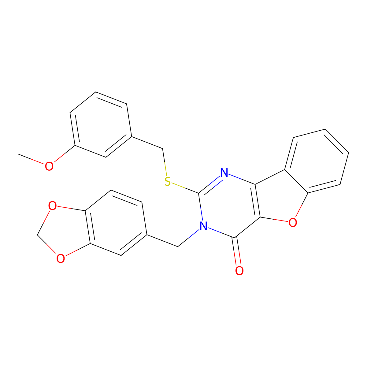 3-(1,3-benzodioxol-5-ylmethyl)-2-[(3-methoxybenzyl)sulfanyl][1]benzofuro[3,2-d]pyrimidin-4(3H)-one molecular structure, CAS 1291864-89-5