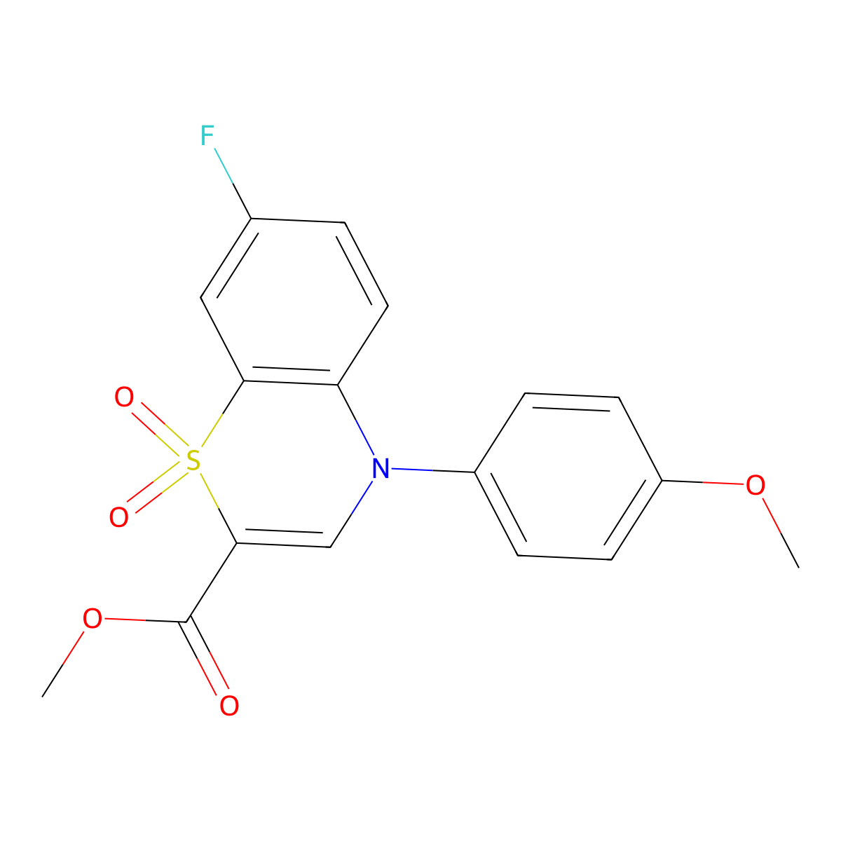 methyl 7-fluoro-4-(4-methoxyphenyl)-4H-1,4-benzothiazine-2-carboxylate 1,1-dioxide molecular structure, CAS 1291864-92-0