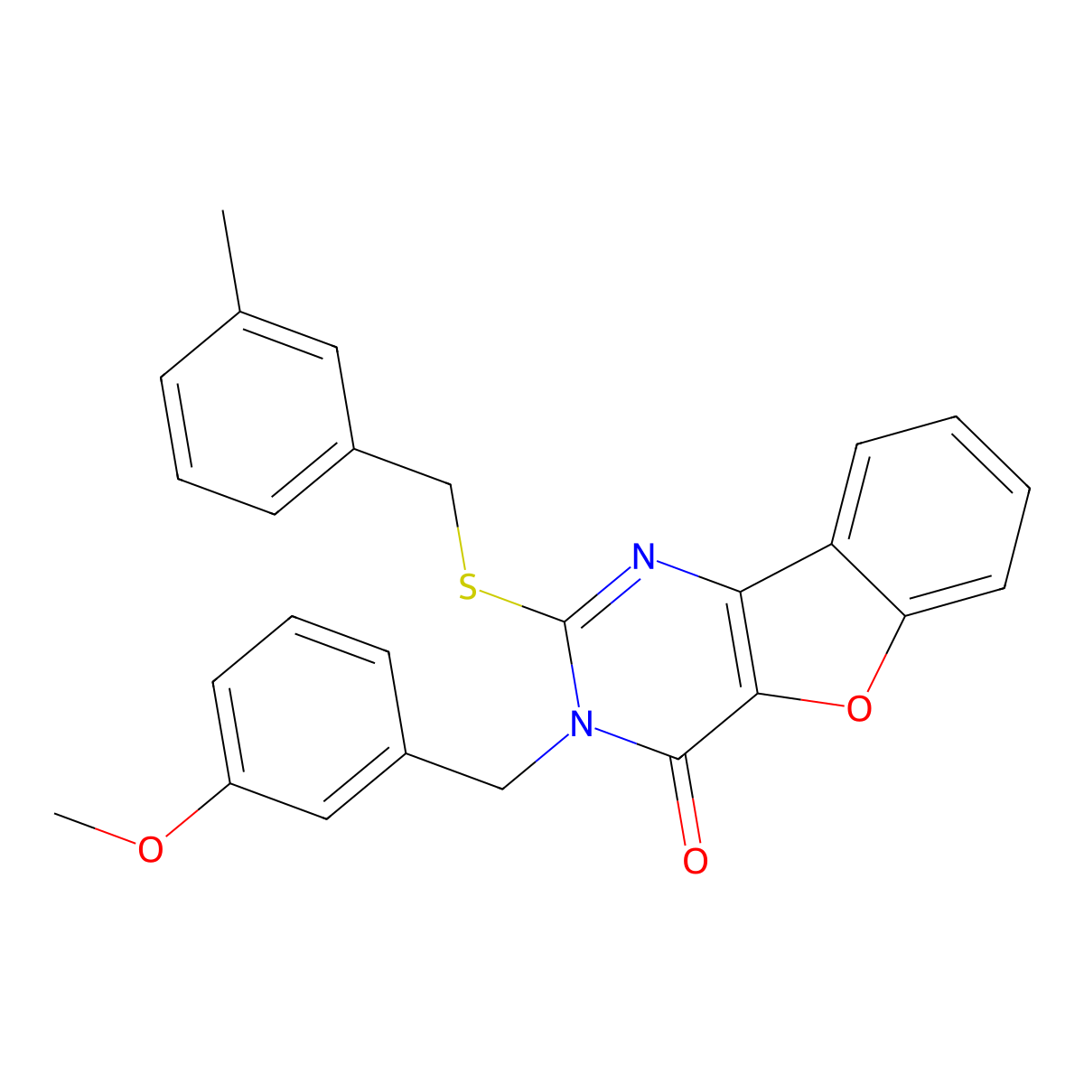 3-(3-methoxybenzyl)-2-[(3-methylbenzyl)sulfanyl][1]benzofuro[3,2-d]pyrimidin-4(3H)-one molecular structure, CAS 1291865-73-0