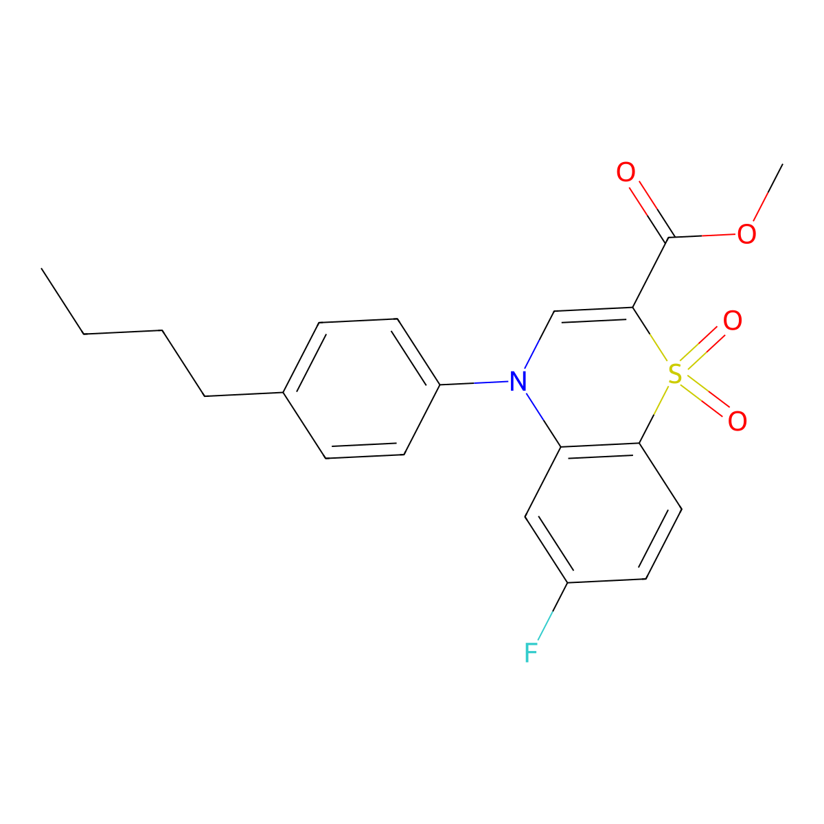 methyl 4-(4-butylphenyl)-6-fluoro-4H-1,4-benzothiazine-2-carboxylate 1,1-dioxide molecular structure, CAS 1291865-76-3