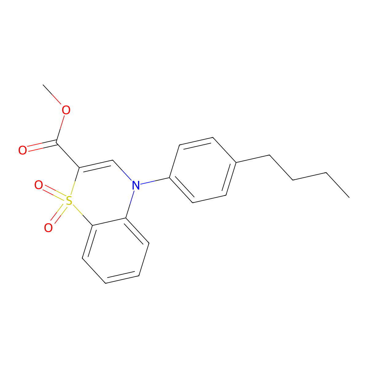 methyl 4-(4-butylphenyl)-4H-1,4-benzothiazine-2-carboxylate 1,1-dioxide molecular structure, CAS 1291865-82-1