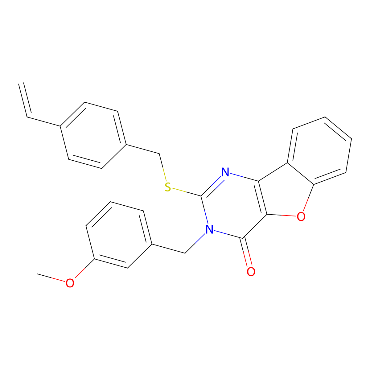 2-[(4-ethenylbenzyl)sulfanyl]-3-(3-methoxybenzyl)[1]benzofuro[3,2-d]pyrimidin-4(3H)-one molecular structure, CAS 1291865-88-7