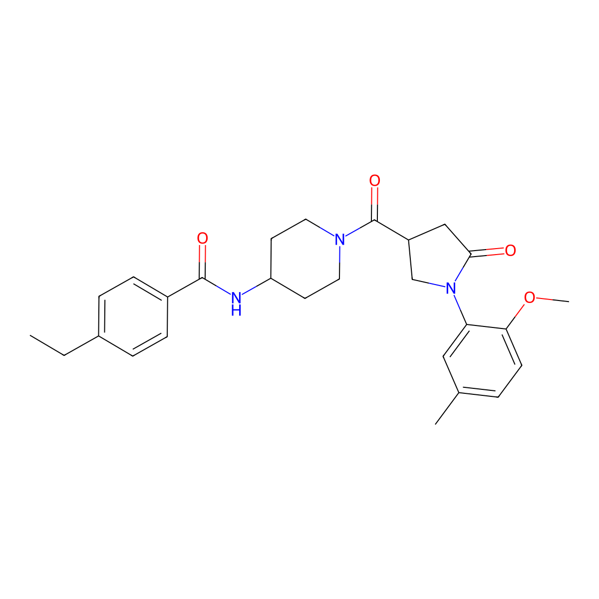4-ethyl-N-(1-{[1-(2-methoxy-5-methylphenyl)-5-oxopyrrolidin-3-yl]carbonyl}piperidin-4-yl)benzamide molecular structure, CAS 1291866-21-1