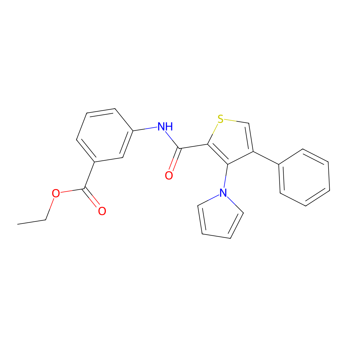 ethyl 3-(4-phenyl-3-(1H-pyrrol-1-yl)thiophene-2-carboxamido)benzoate molecular structure, CAS 1291866-64-2