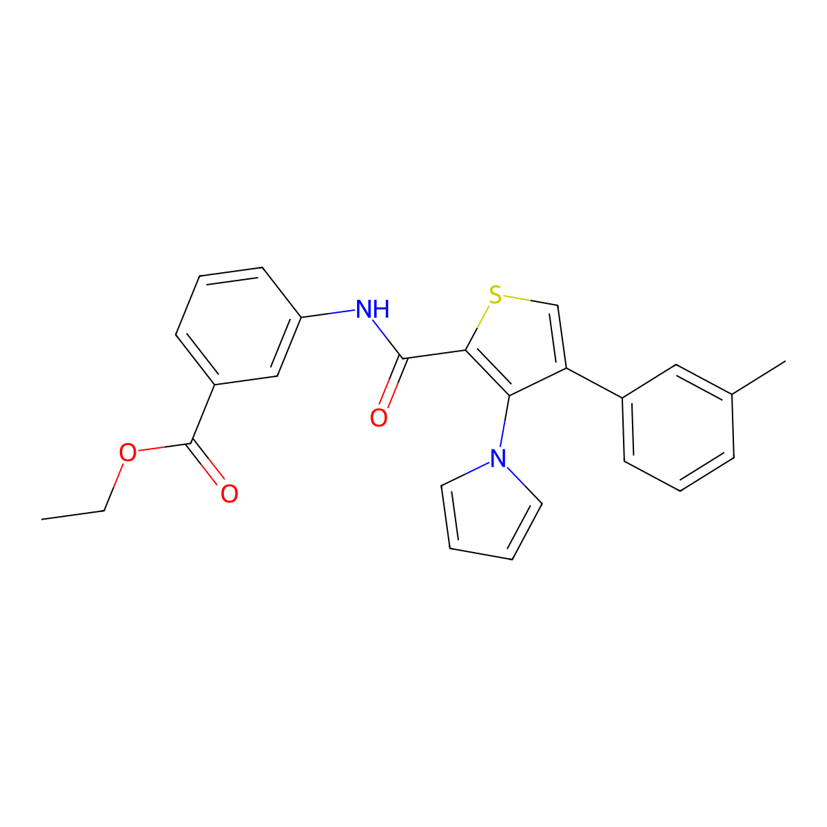 ethyl 3-(3-(1H-pyrrol-1-yl)-4-(m-tolyl)thiophene-2-carboxamido)benzoate molecular structure, CAS 1291866-79-9
