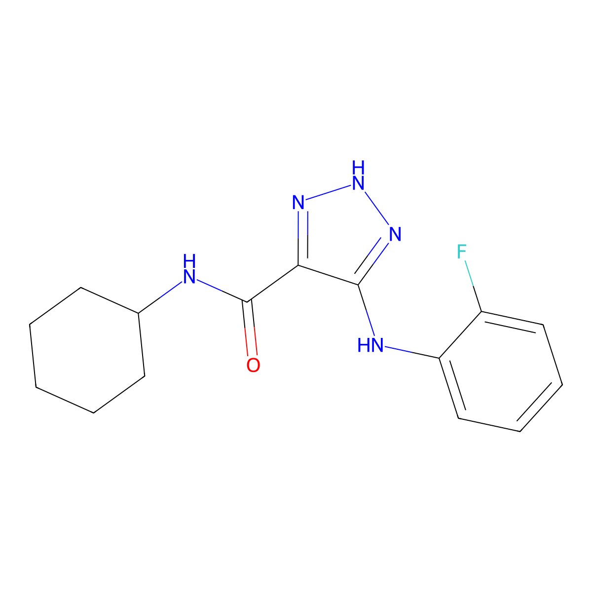 N-cyclohexyl-5-[(2-fluorophenyl)amino]-1H-1,2,3-triazole-4-carboxamide molecular structure, CAS 1291867-05-4