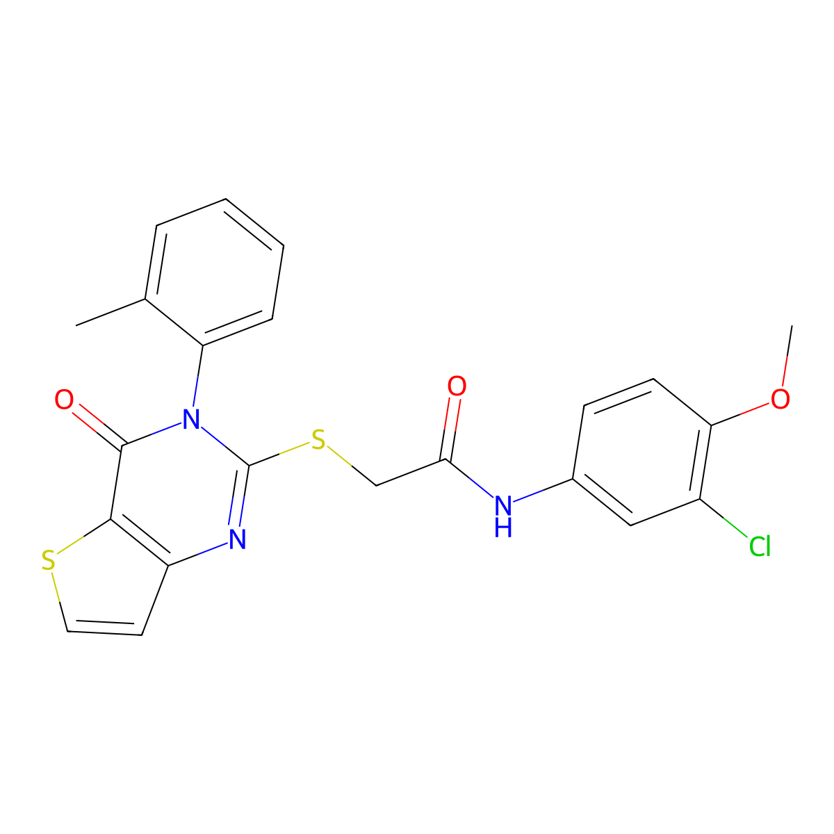 N-(3-chloro-4-methoxyphenyl)-2-{[3-(2-methylphenyl)-4-oxo-3,4-dihydrothieno[3,2-d]pyrimidin-2-yl]sulfanyl}acetamide molecular structure, CAS 1291867-34-9