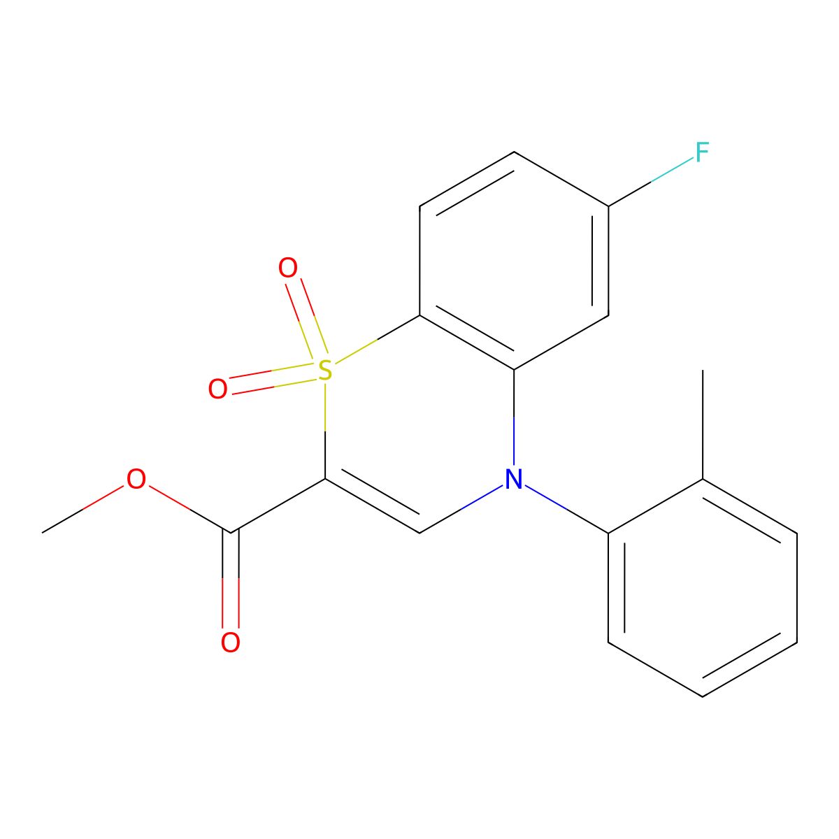 methyl 6-fluoro-4-(2-methylphenyl)-4H-1,4-benzothiazine-2-carboxylate 1,1-dioxide molecular structure, CAS 1291867-74-7