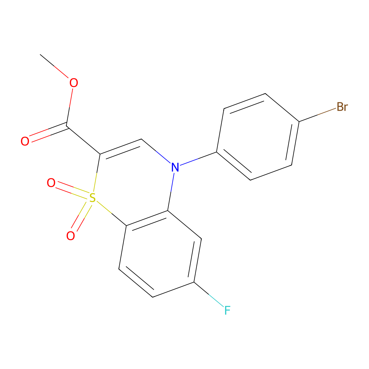 methyl 4-(4-bromophenyl)-6-fluoro-4H-1,4-benzothiazine-2-carboxylate 1,1-dioxide molecular structure, CAS 1291867-79-2
