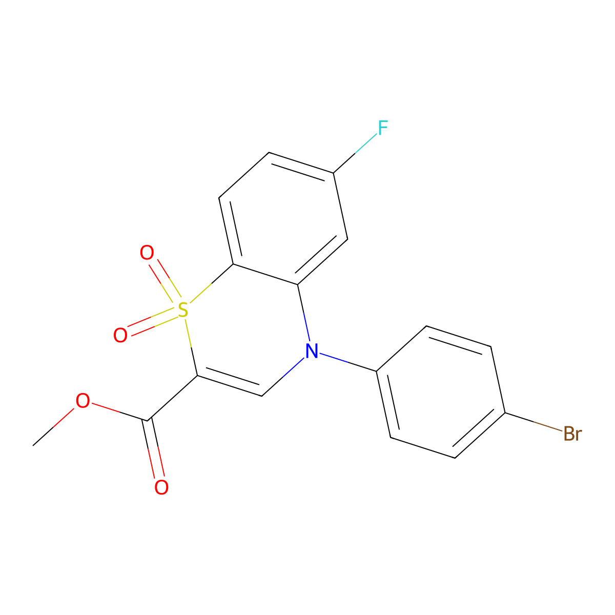methyl 4-(4-bromophenyl)-6-fluoro-4H-1,4-benzothiazine-2-carboxylate 1,1-dioxide molecular structure, CAS 1291867-79-2