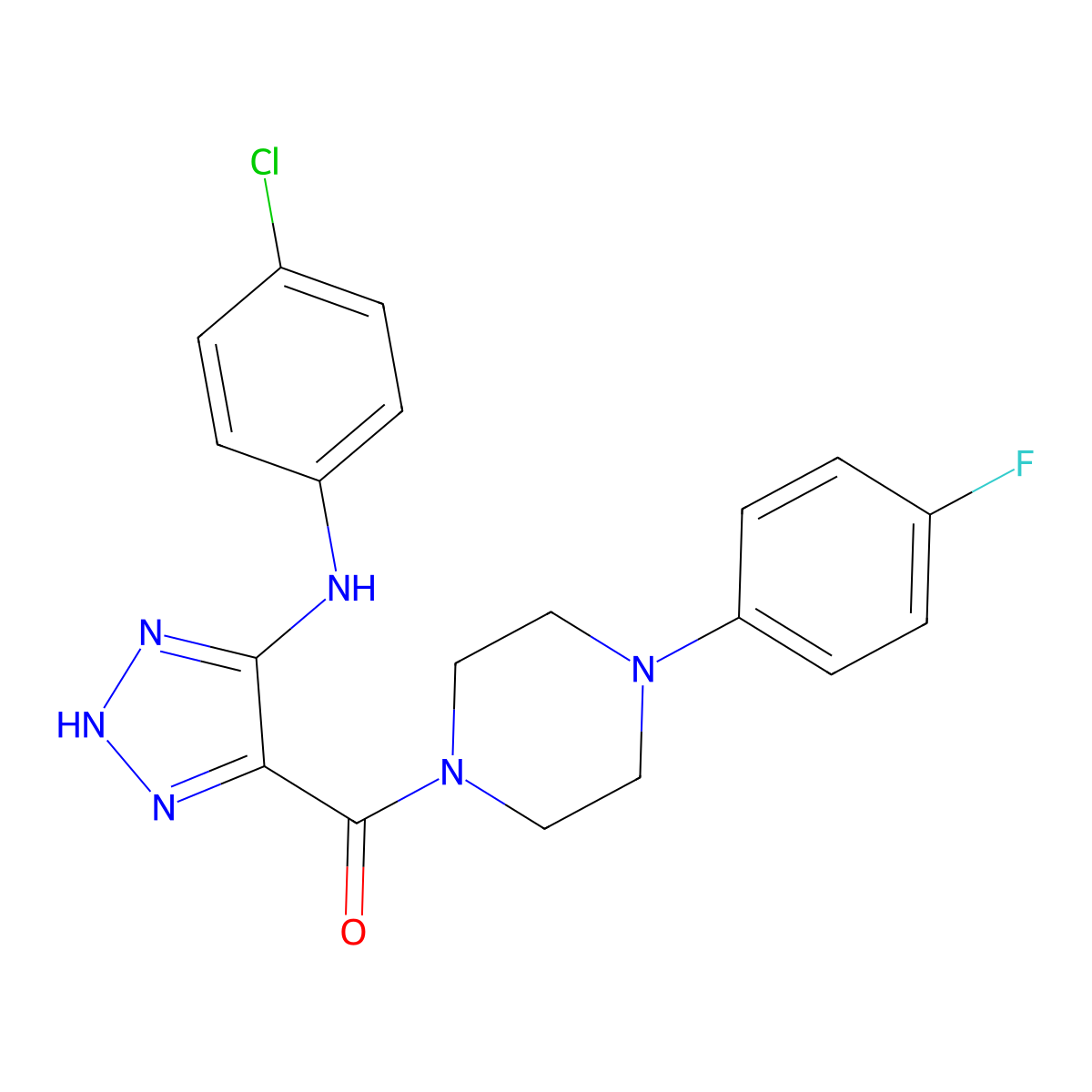 (5-((4-chlorophenyl)amino)-1H-1,2,3-triazol-4-yl)(4-(4-fluorophenyl)piperazin-1-yl)methanone molecular structure, CAS 1291867-94-1
