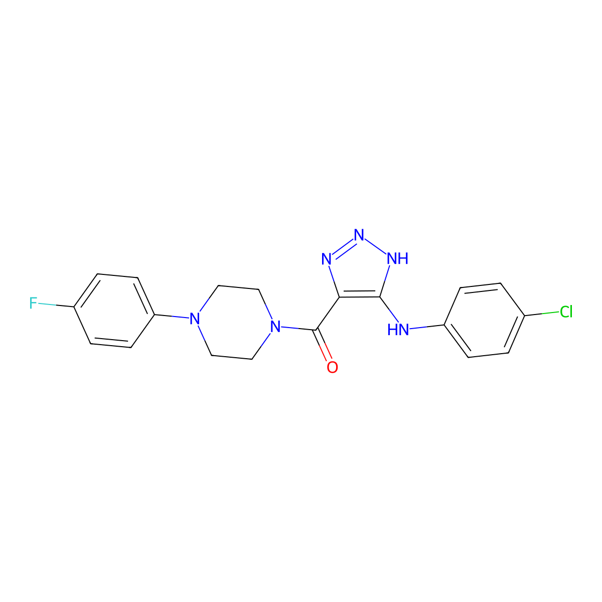 (5-((4-chlorophenyl)amino)-1H-1,2,3-triazol-4-yl)(4-(4-fluorophenyl)piperazin-1-yl)methanone molecular structure, CAS 1291867-94-1