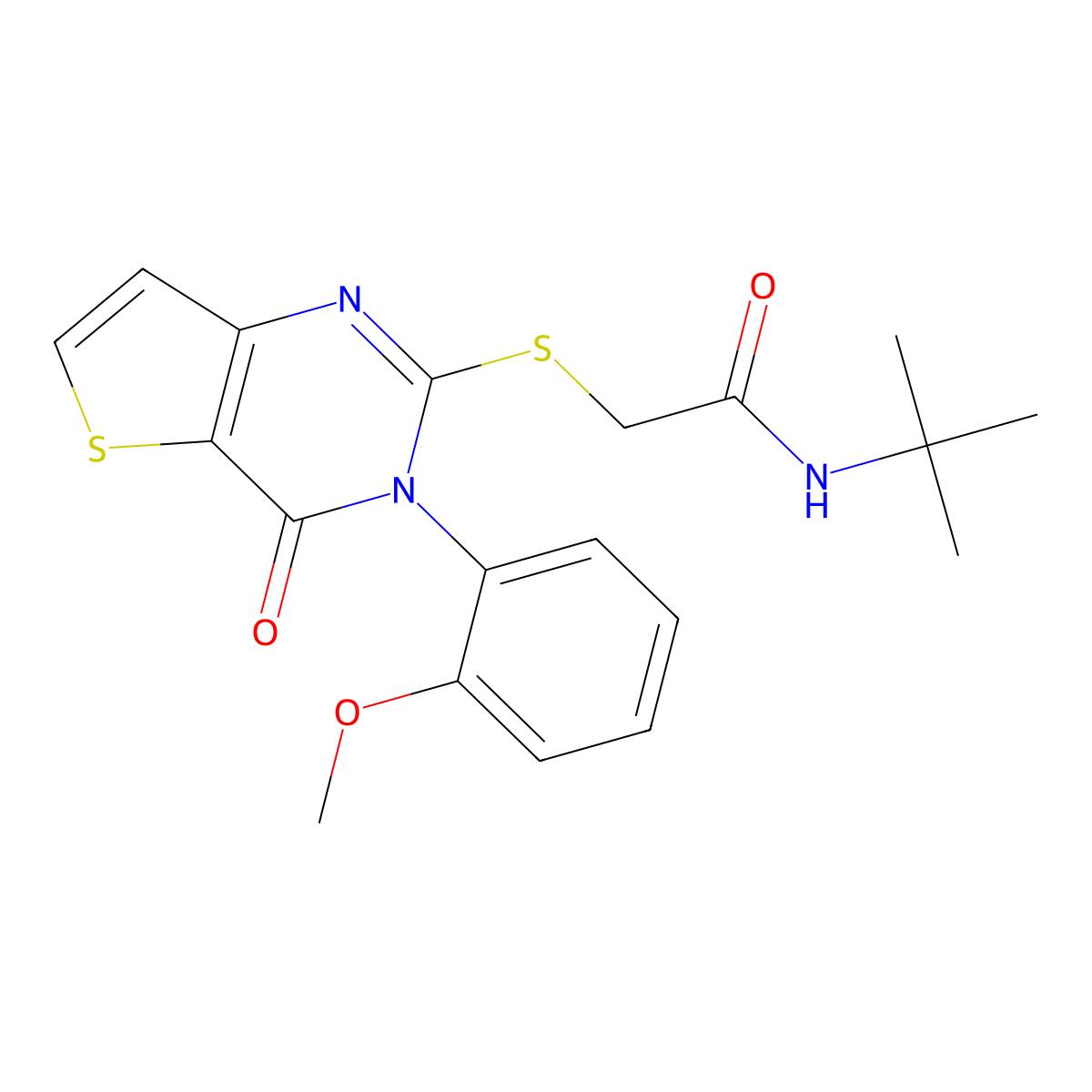 N-tert-butyl-2-{[3-(2-methoxyphenyl)-4-oxo-3,4-dihydrothieno[3,2-d]pyrimidin-2-yl]sulfanyl}acetamide molecular structure, CAS 1291867-95-2