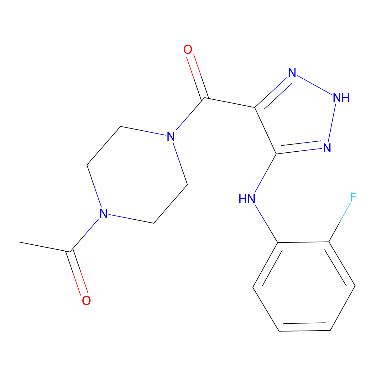 1-[4-({5-[(2-fluorophenyl)amino]-1H-1,2,3-triazol-4-yl}carbonyl)piperazin-1-yl]ethanone molecular structure, CAS 1291868-05-7