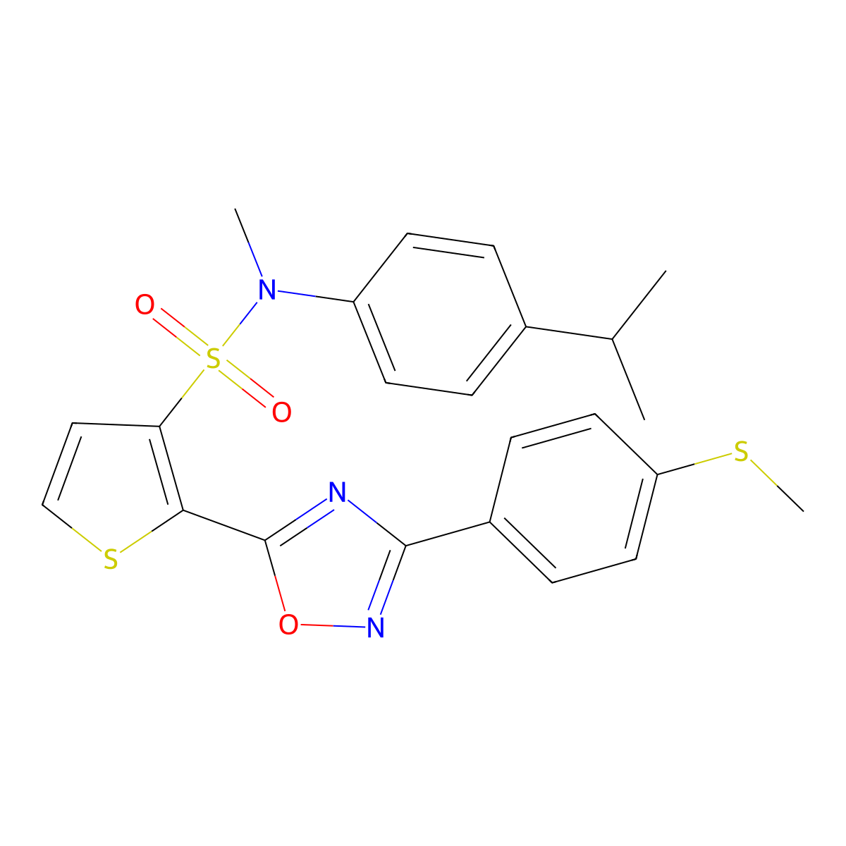 N-methyl-2-{3-[4-(methylsulfanyl)phenyl]-1,2,4-oxadiazol-5-yl}-N-[4-(propan-2-yl)phenyl]thiophene-3-sulfonamide molecular structure, CAS 1291868-88-6