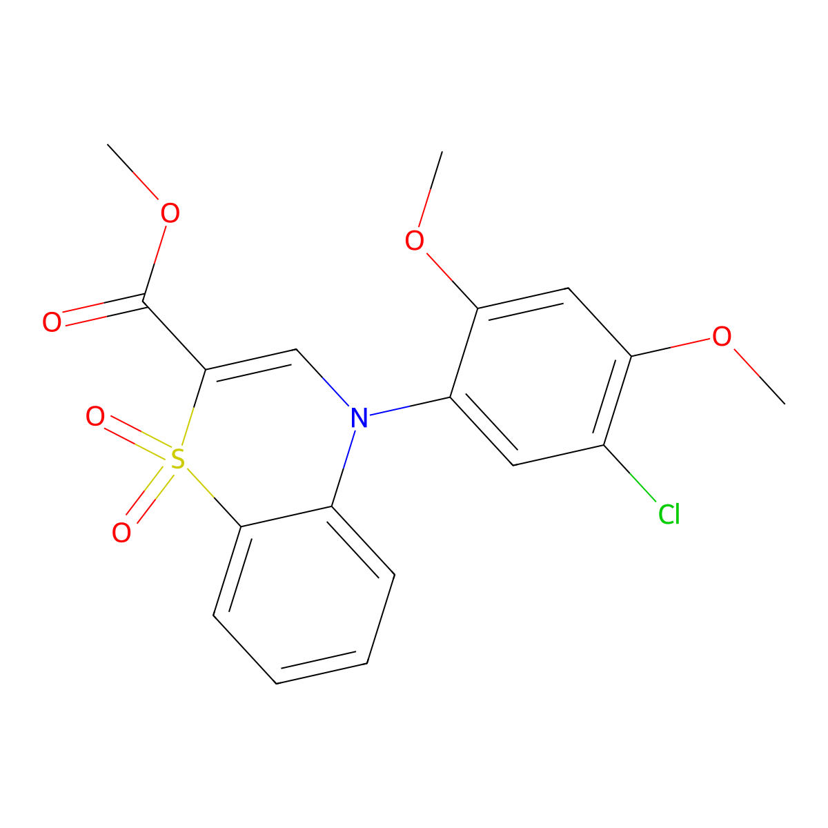 methyl 4-(5-chloro-2,4-dimethoxyphenyl)-4H-1,4-benzothiazine-2-carboxylate 1,1-dioxide molecular structure, CAS 1291869-21-0