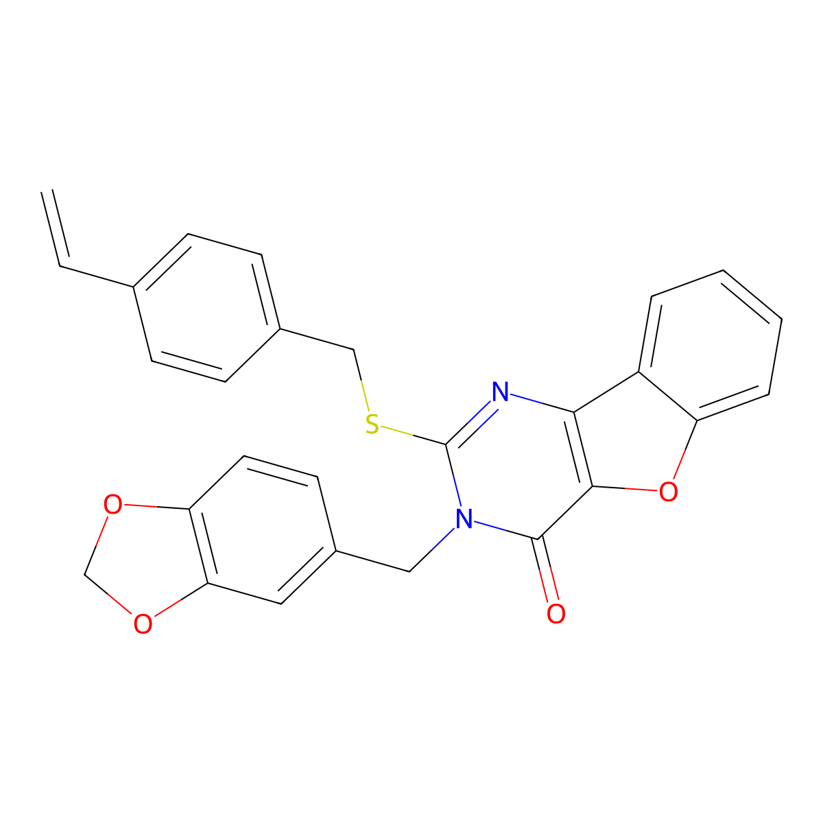3-(1,3-benzodioxol-5-ylmethyl)-2-[(4-ethenylbenzyl)sulfanyl][1]benzofuro[3,2-d]pyrimidin-4(3H)-one molecular structure, CAS 1291870-17-1