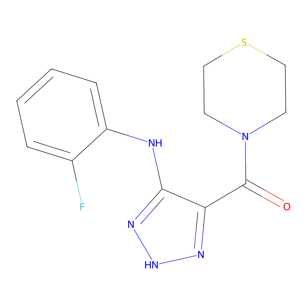 {5-[(2-fluorophenyl)amino]-1H-1,2,3-triazol-4-yl}(thiomorpholin-4-yl)methanone molecular structure, CAS 1291870-61-5