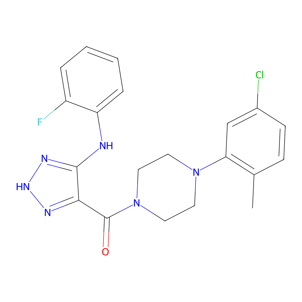 4-[4-(5-chloro-2-methylphenyl)piperazine-1-carbonyl]-N-(2-fluorophenyl)-1H-1,2,3-triazol-5-amine molecular structure, CAS 1291870-65-9