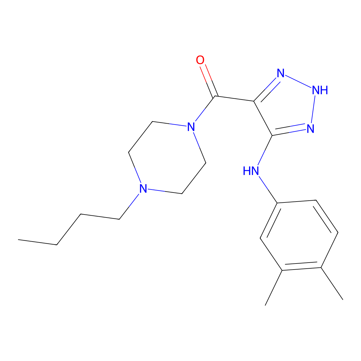 (4-butylpiperazin-1-yl)(5-((3,4-dimethylphenyl)amino)-1H-1,2,3-triazol-4-yl)methanone molecular structure, CAS 1291870-74-0