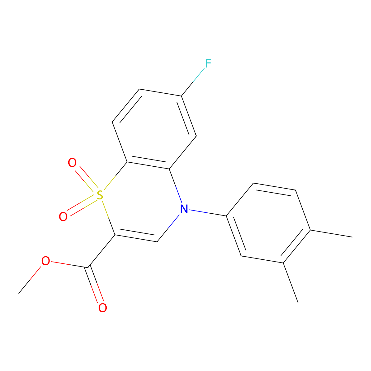 methyl 4-(3,4-dimethylphenyl)-6-fluoro-4H-1,4-benzothiazine-2-carboxylate 1,1-dioxide molecular structure, CAS 1291871-16-3