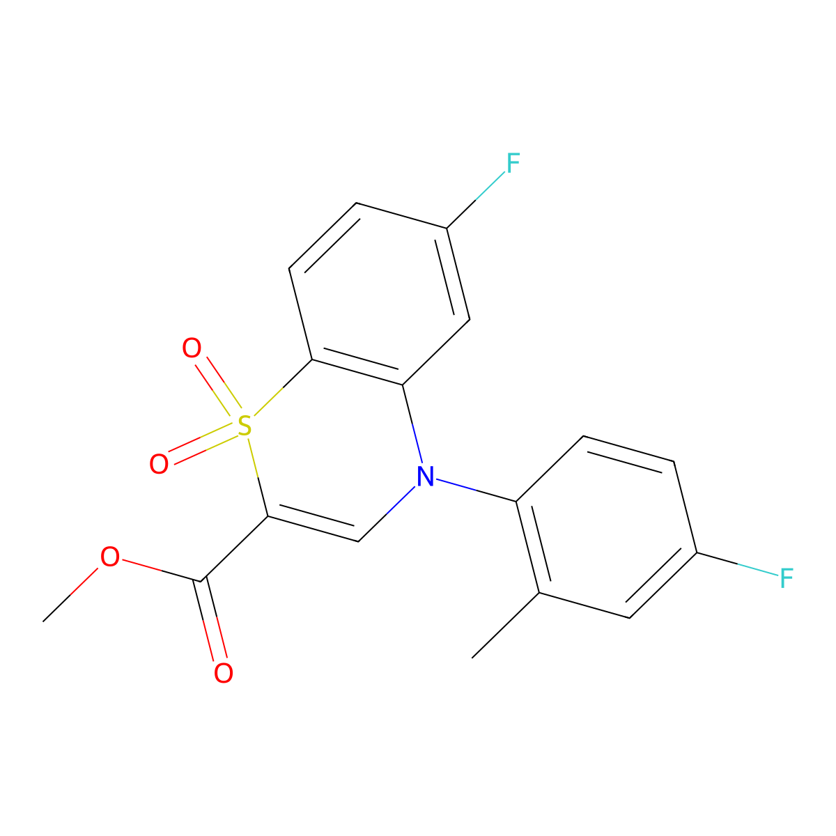 methyl 6-fluoro-4-(4-fluoro-2-methylphenyl)-4H-1,4-benzothiazine-2-carboxylate 1,1-dioxide molecular structure, CAS 1291871-20-9