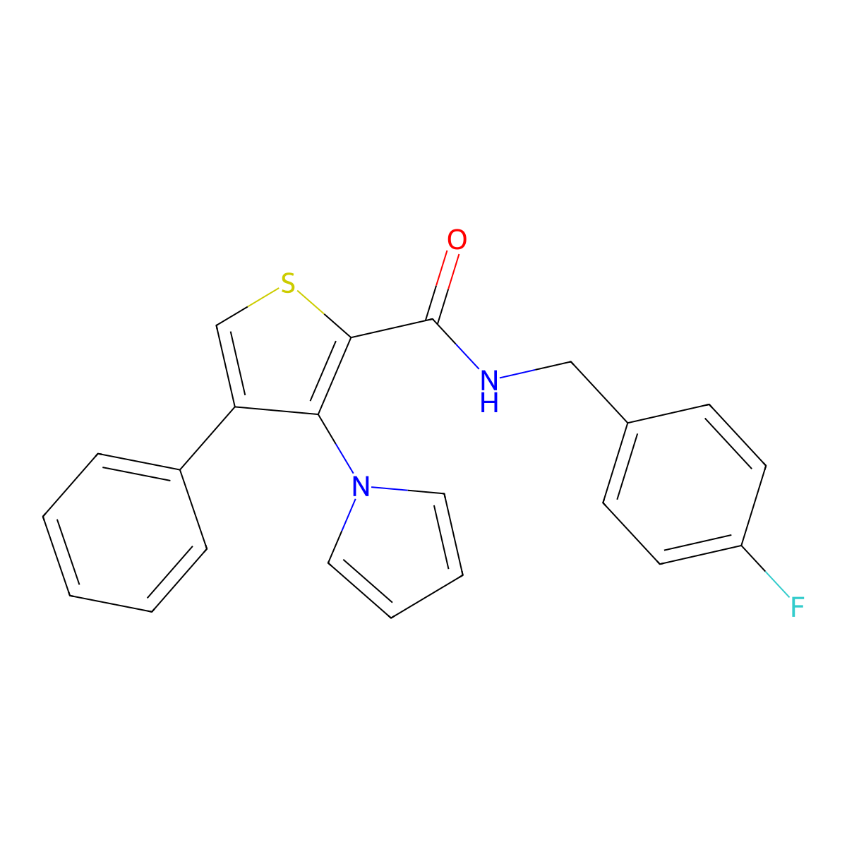 N-(4-fluorobenzyl)-4-phenyl-3-(1H-pyrrol-1-yl)thiophene-2-carboxamide molecular structure, CAS 1291871-39-0