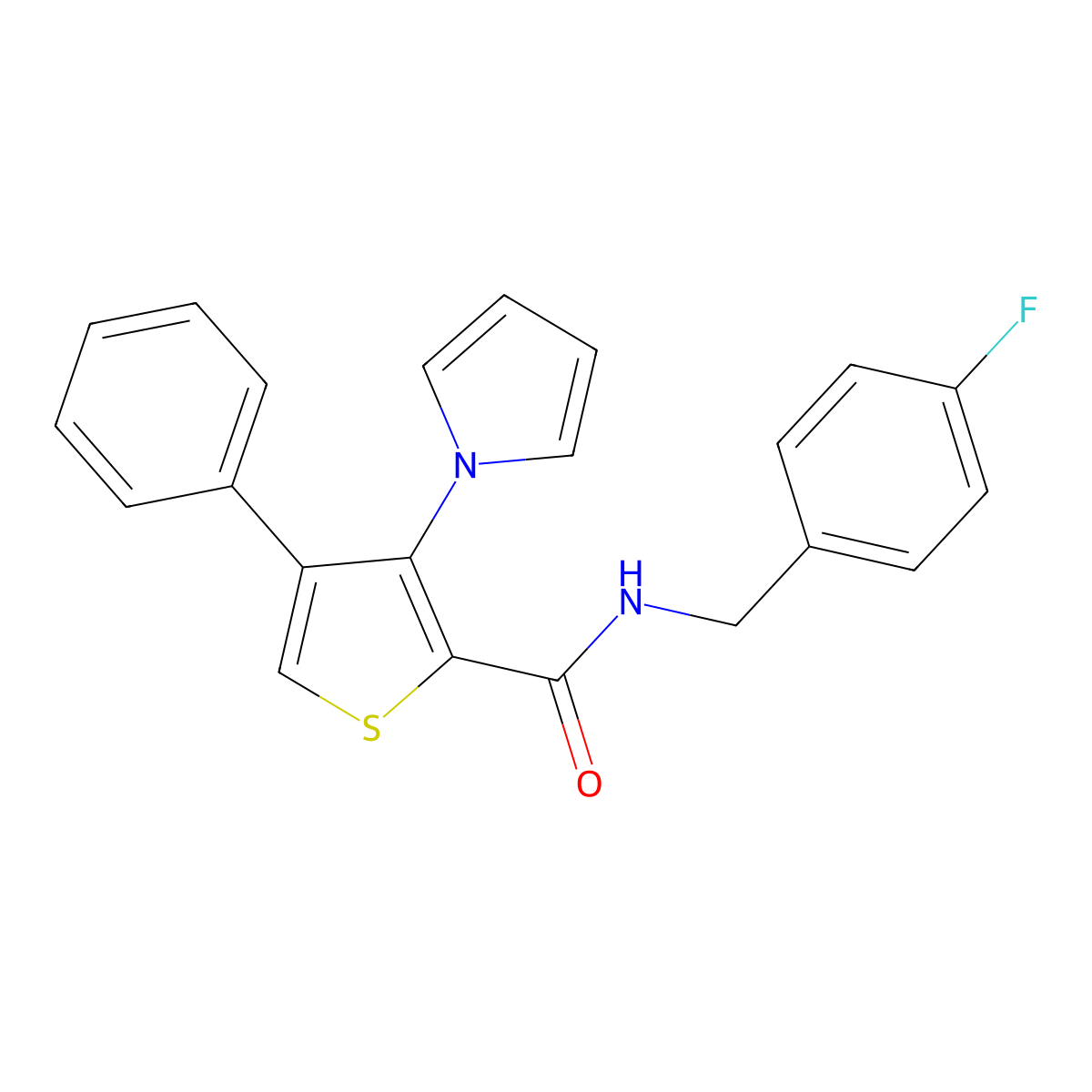 N-(4-fluorobenzyl)-4-phenyl-3-(1H-pyrrol-1-yl)thiophene-2-carboxamide molecular structure, CAS 1291871-39-0